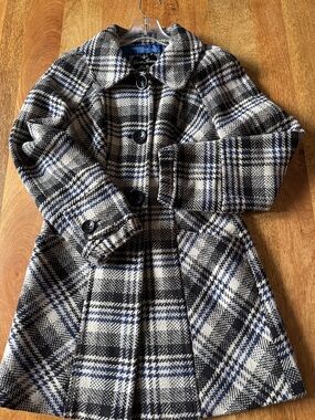 Guess Womens Plaid Peacoat - Black, White & Blue